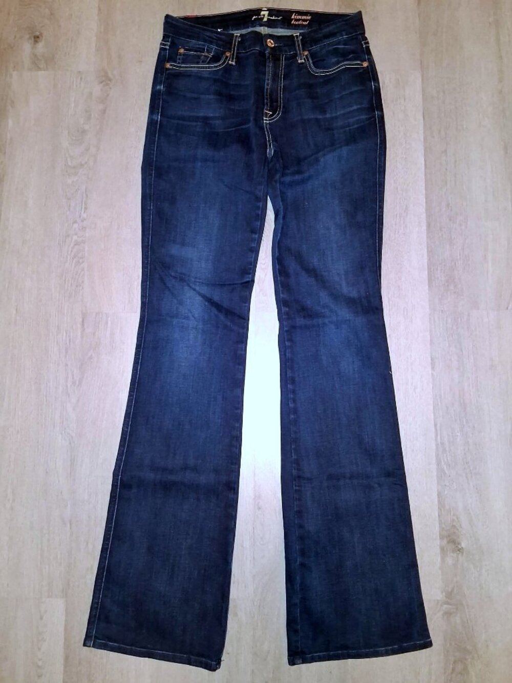 7 For All Mankind Kimmie Bootcut Jeans Size 28 Distressed Denim Flares Dark Wash